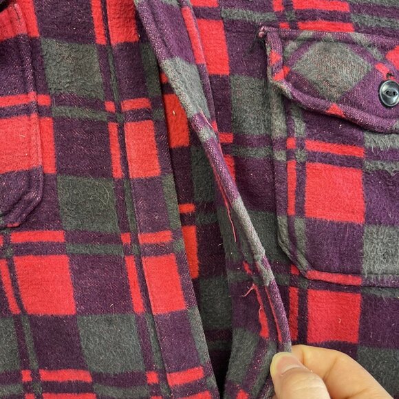 Vintage 60s Champion Flannel Shirt Red Plaid Button Front Workwear Sz 16.5 Read - Picture 10 of 16